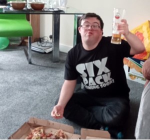 Joe enjoying his birthday pizza