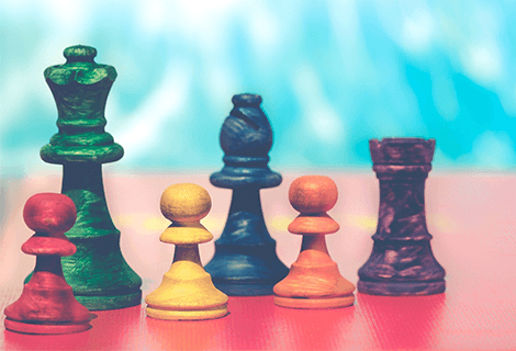 A selection of colourful chess pieces