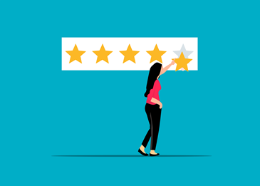 Graphic showing a woman placing five gold stars on a board
