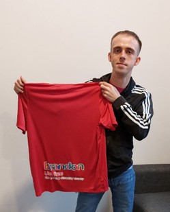 Kieran shows off the new Brandon Trust FC kit